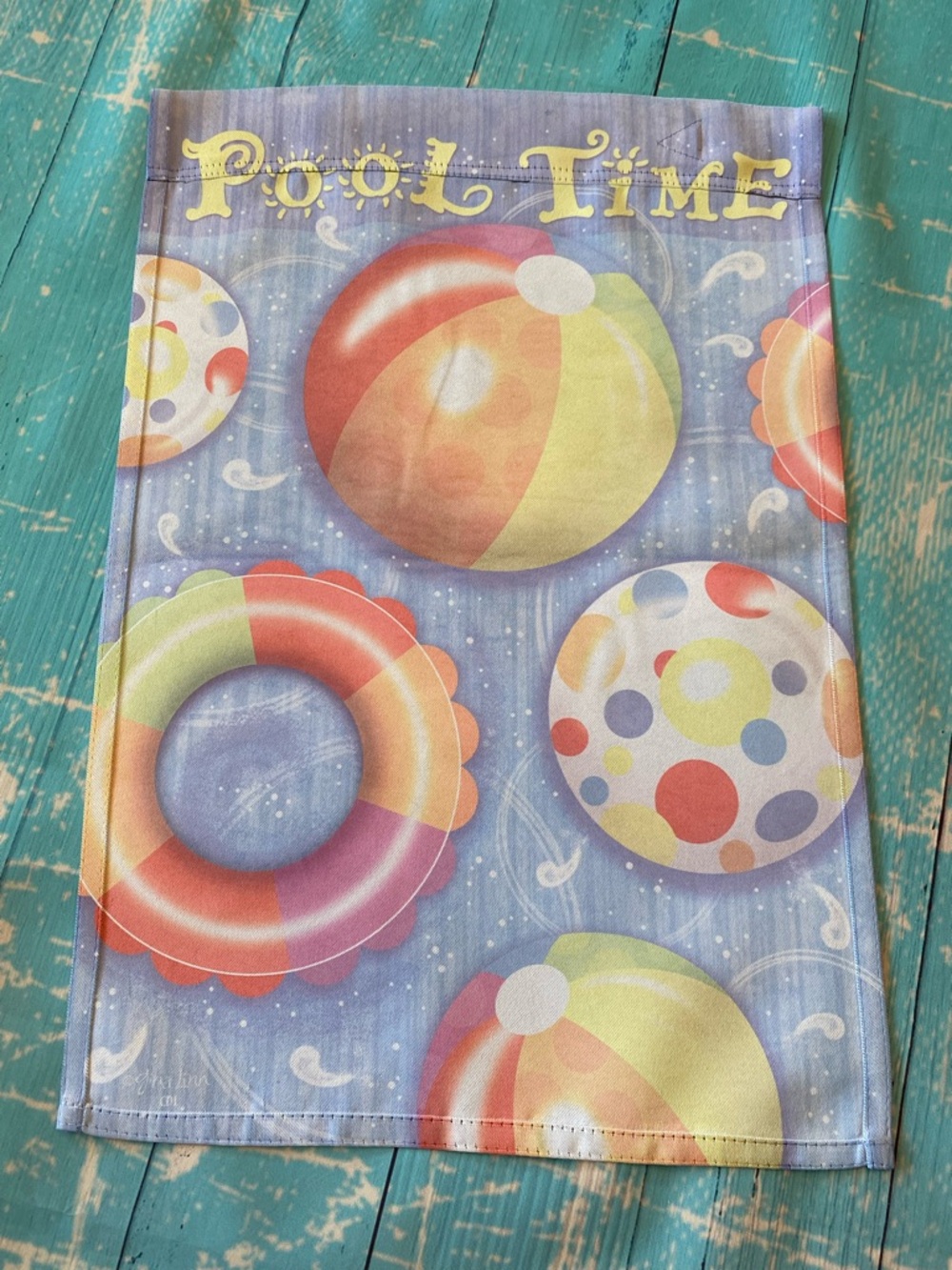 Pool Time Colorful Beach Ball & Float Kitchen Small Garden Flag - Picture 2 of 6